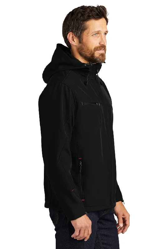 Port Authority Mens Wind & Water Resistant Full Zip Hooded Jacket - Black/Engine Red