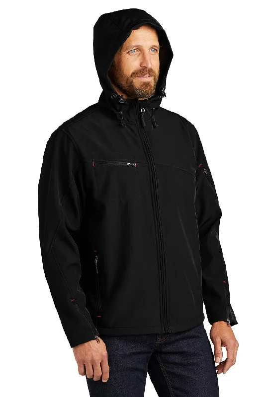 Port Authority Mens Wind & Water Resistant Full Zip Hooded Jacket - Black/Engine Red