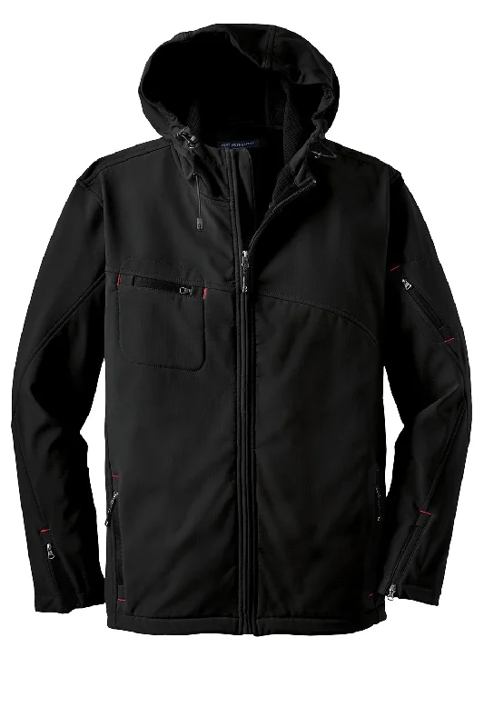 Port Authority Mens Wind & Water Resistant Full Zip Hooded Jacket - Black/Engine Red