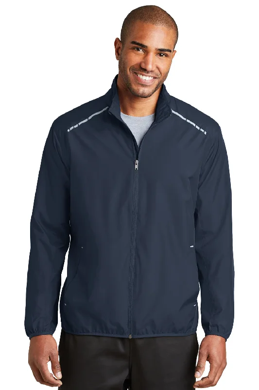 Port Authority Mens Zephyr Reflective Hit Wind & Water Resistant Full Zip Jacket - Dress Navy Blue - Closeout