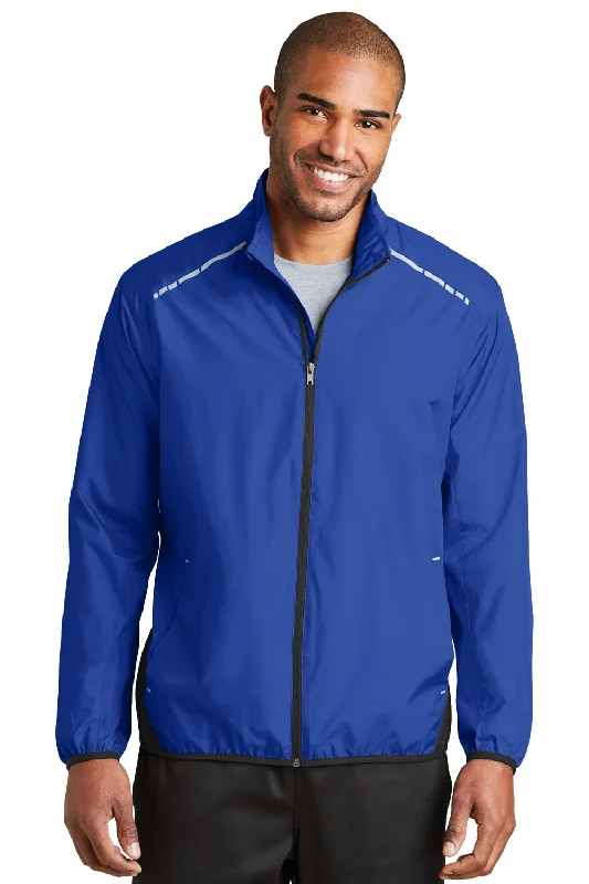 Port Authority Mens Zephyr Reflective Hit Wind & Water Resistant Full Zip Jacket - True Royal Blue/Deep Black - Closeout