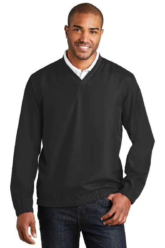 Port Authority Mens Zephyr Wind & Water Resistant V-Neck Wind Jacket - Black - Closeout