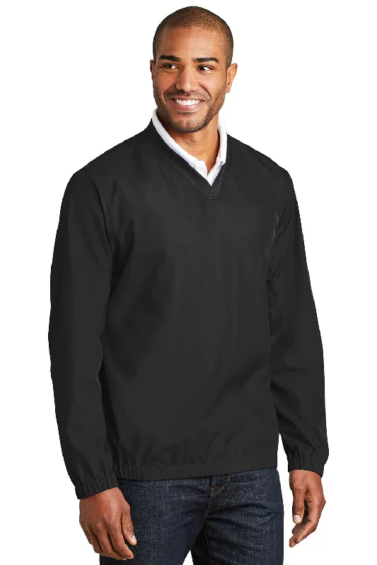 Port Authority Mens Zephyr Wind & Water Resistant V-Neck Wind Jacket - Black - Closeout