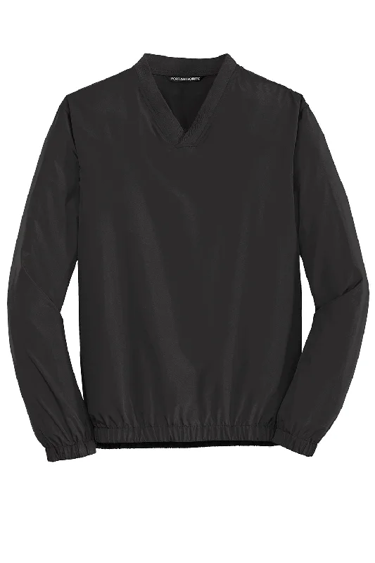 Port Authority Mens Zephyr Wind & Water Resistant V-Neck Wind Jacket - Black - Closeout