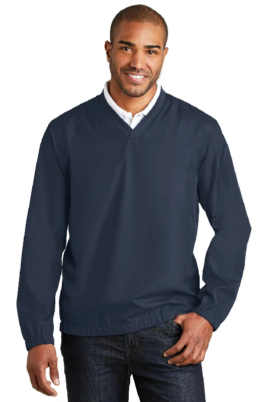 Port Authority Mens Zephyr Wind & Water Resistant V-Neck Wind Jacket - Dress Navy Blue - Closeout