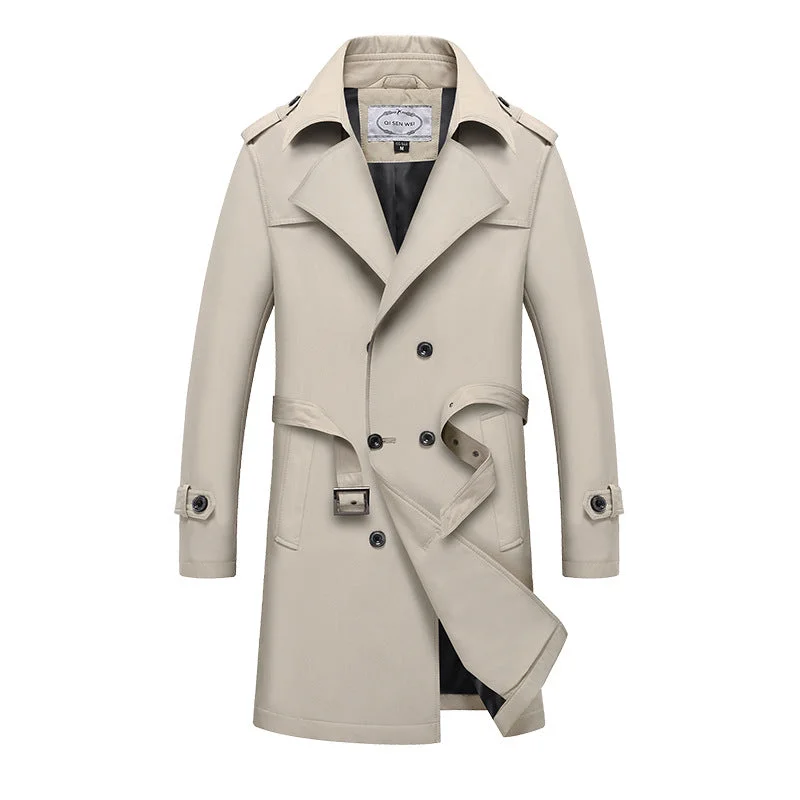 Premium British Men's Business Belt Trench Coat