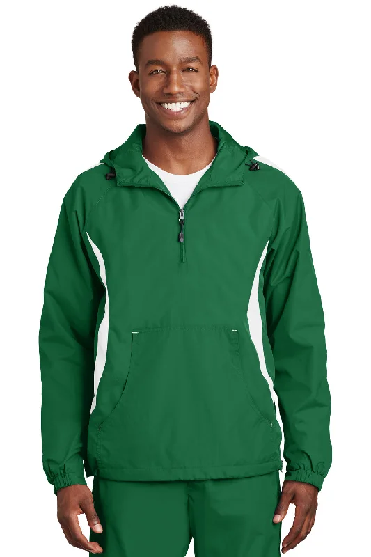 Sport-Tek Mens 1/4 Zip Hooded Jacket - Kelly Green/White - Closeout