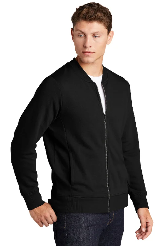 Sport-Tek Mens French Terry Full Zip Bomber Jacket - Black