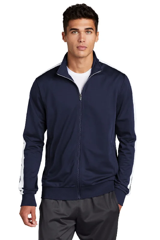 Sport-Tek Mens Full Zip Track Jacket - True Navy Blue/White