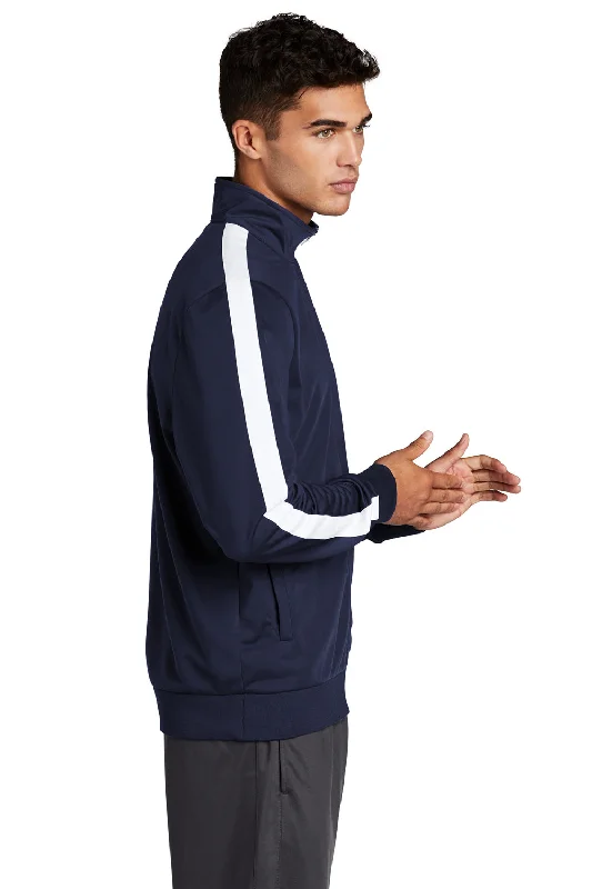 Sport-Tek Mens Full Zip Track Jacket - True Navy Blue/White