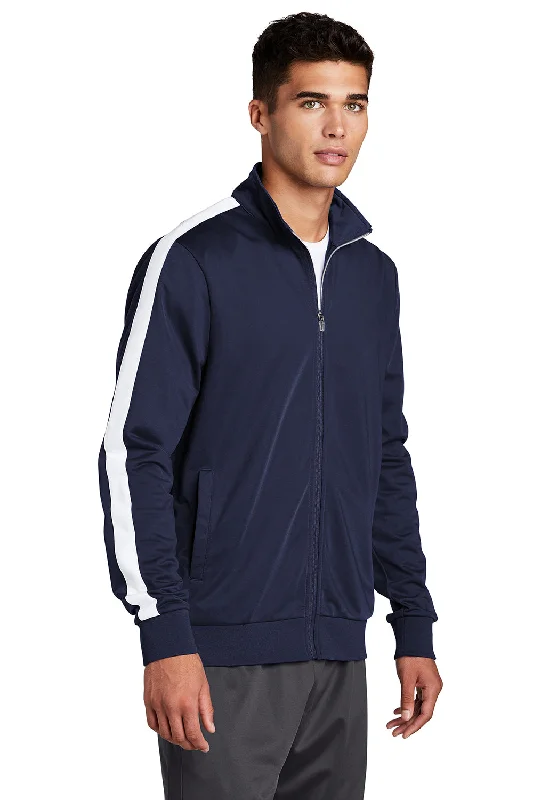 Sport-Tek Mens Full Zip Track Jacket - True Navy Blue/White