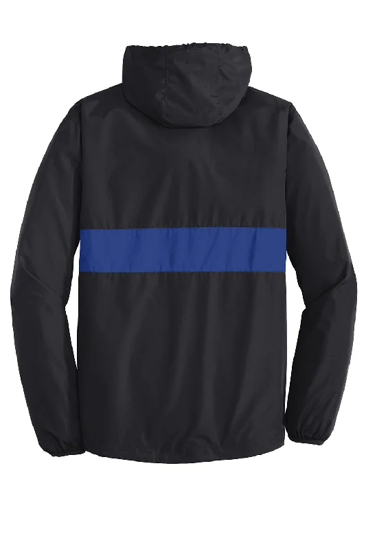 Sport-Tek Mens Hooded 1/4 Zip Jacket - Black/True Royal Blue