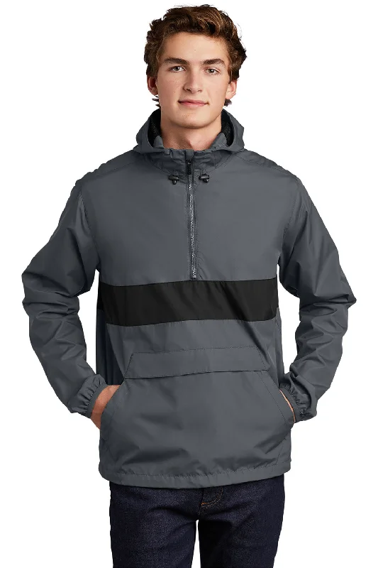 Sport-Tek Mens Hooded 1/4 Zip Jacket - Graphite Grey/Black