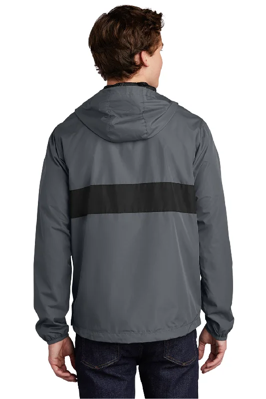 Sport-Tek Mens Hooded 1/4 Zip Jacket - Graphite Grey/Black