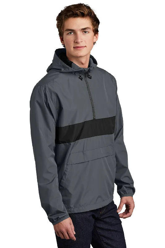 Sport-Tek Mens Hooded 1/4 Zip Jacket - Graphite Grey/Black