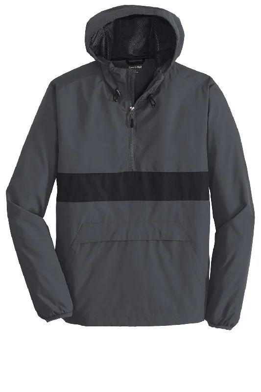 Sport-Tek Mens Hooded 1/4 Zip Jacket - Graphite Grey/Black