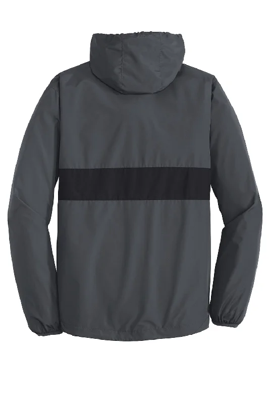 Sport-Tek Mens Hooded 1/4 Zip Jacket - Graphite Grey/Black