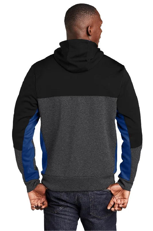 Sport-Tek Mens Moisture Wicking Full Zip Tech Fleece Hooded Jacket - Black/Heather Graphite Grey/True Royal Blue