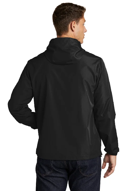 Sport-Tek Mens Packable Anorak 1/4 Zip Hooded Jacket - Black