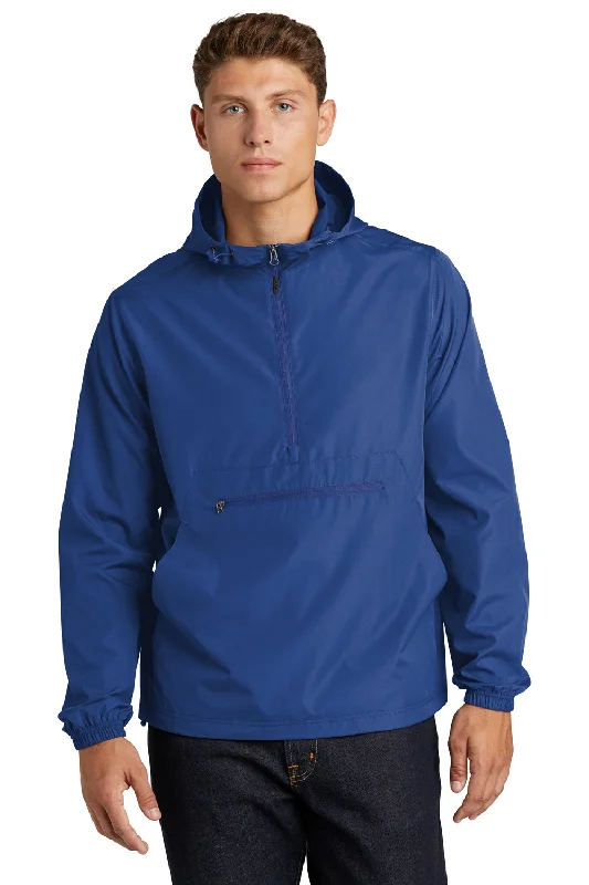 Sport-Tek Mens Packable Anorak 1/4 Zip Hooded Jacket - True Royal Blue