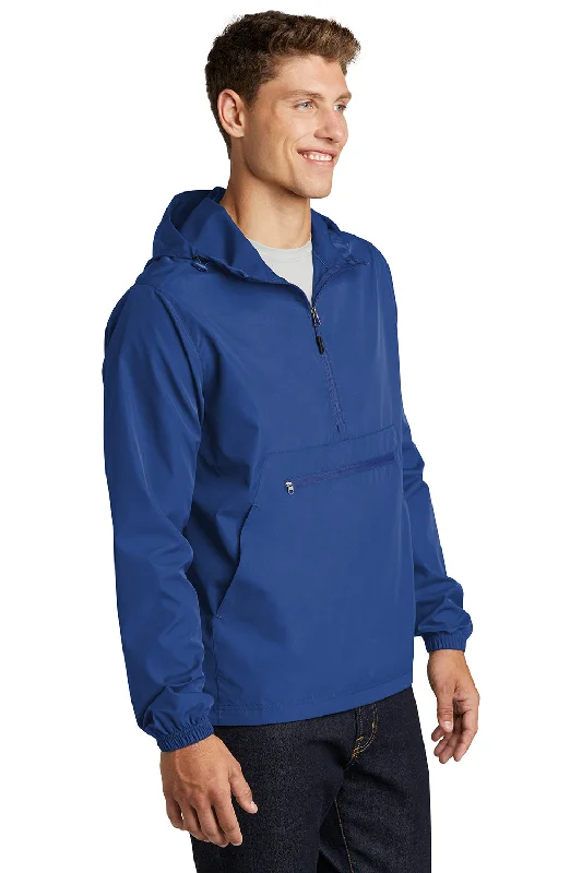 Sport-Tek Mens Packable Anorak 1/4 Zip Hooded Jacket - True Royal Blue