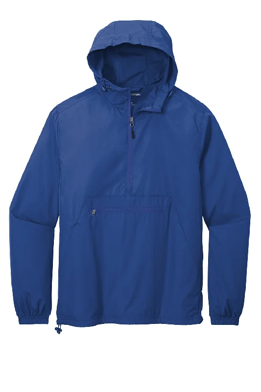 Sport-Tek Mens Packable Anorak 1/4 Zip Hooded Jacket - True Royal Blue