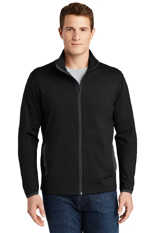 Sport-Tek Mens Sport-Wick Moisture Wicking Full Zip Jacket - Black/Charcoal Grey