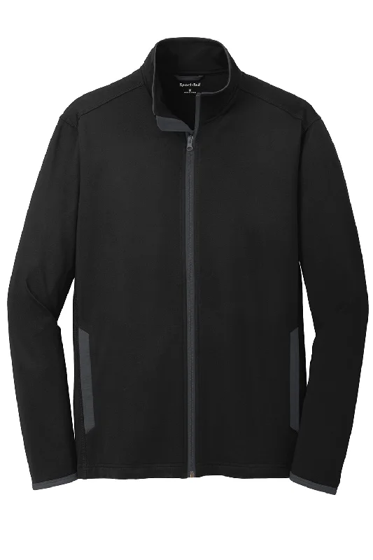 Sport-Tek Mens Sport-Wick Moisture Wicking Full Zip Jacket - Black/Charcoal Grey