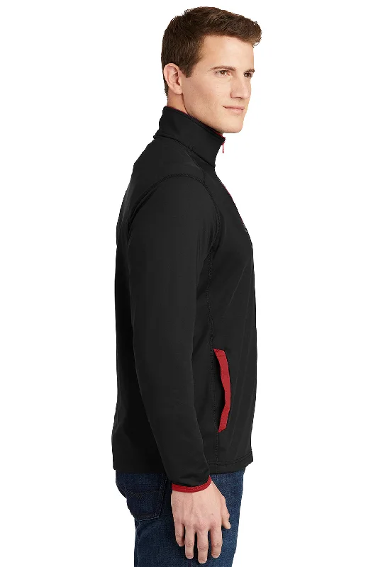 Sport-Tek Mens Sport-Wick Moisture Wicking Full Zip Jacket - Black/True Red