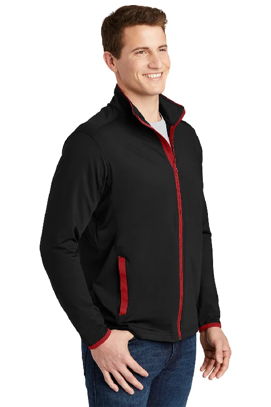 Sport-Tek Mens Sport-Wick Moisture Wicking Full Zip Jacket - Black/True Red