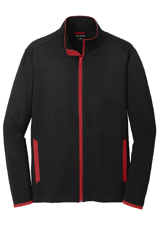 Sport-Tek Mens Sport-Wick Moisture Wicking Full Zip Jacket - Black/True Red