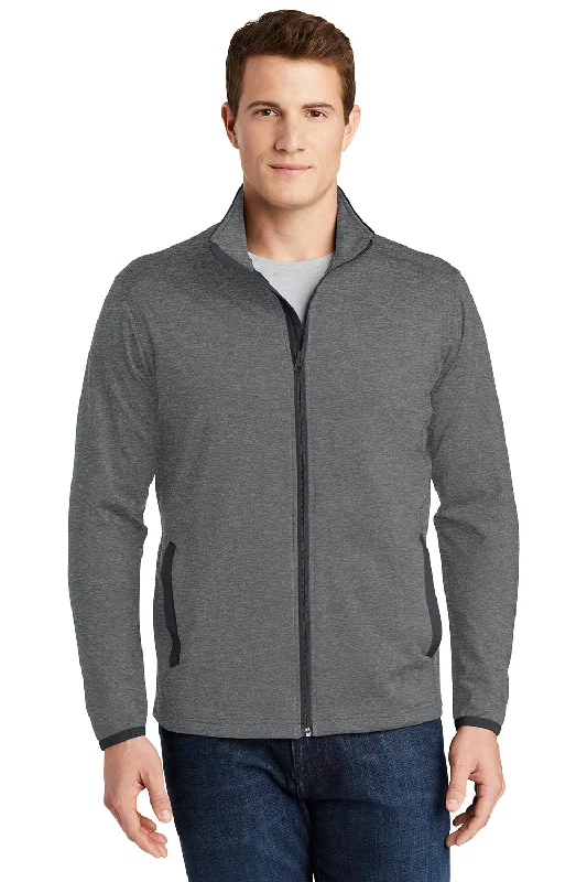 Sport-Tek Mens Sport-Wick Moisture Wicking Full Zip Jacket - Heather Charcoal Grey/Charcoal Grey