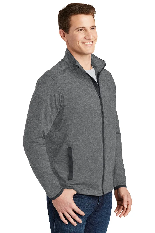 Sport-Tek Mens Sport-Wick Moisture Wicking Full Zip Jacket - Heather Charcoal Grey/Charcoal Grey