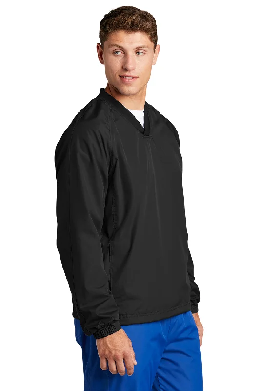 Sport-Tek Mens V-Neck Wind Jacket - Black