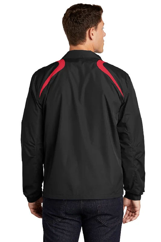 Sport-Tek Mens Water Resistant 1/4 Zip Wind Jacket - Black/True Red