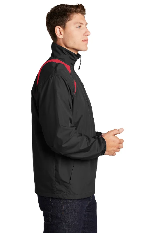 Sport-Tek Mens Water Resistant 1/4 Zip Wind Jacket - Black/True Red