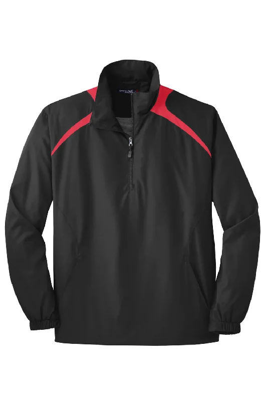 Sport-Tek Mens Water Resistant 1/4 Zip Wind Jacket - Black/True Red