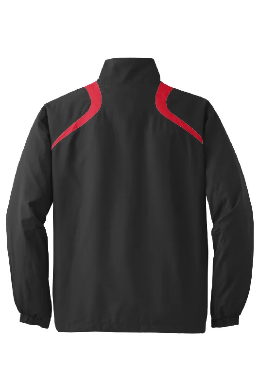 Sport-Tek Mens Water Resistant 1/4 Zip Wind Jacket - Black/True Red