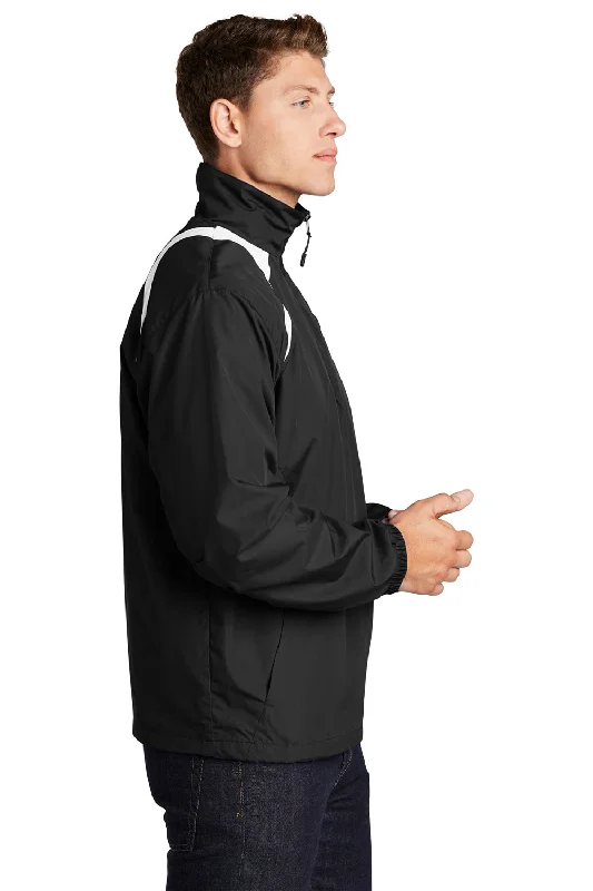 Sport-Tek Mens Water Resistant 1/4 Zip Wind Jacket - Black/White