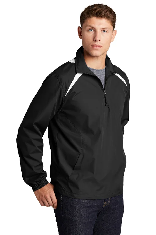 Sport-Tek Mens Water Resistant 1/4 Zip Wind Jacket - Black/White