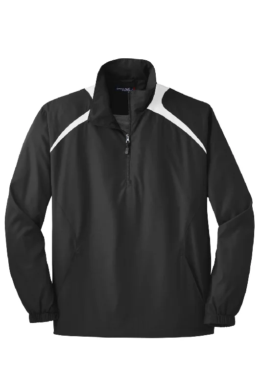 Sport-Tek Mens Water Resistant 1/4 Zip Wind Jacket - Black/White