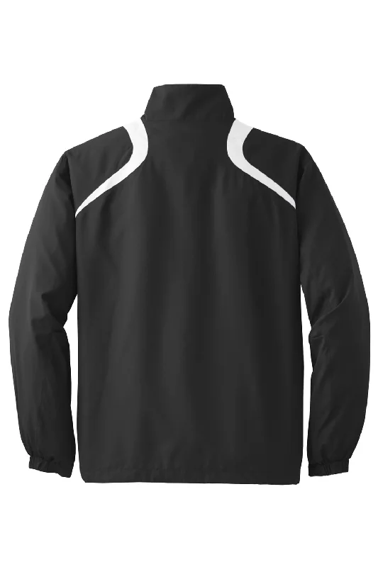 Sport-Tek Mens Water Resistant 1/4 Zip Wind Jacket - Black/White