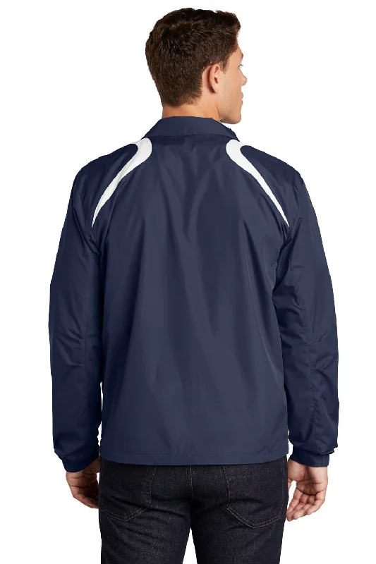 Sport-Tek Mens Water Resistant 1/4 Zip Wind Jacket - True Navy Blue/White