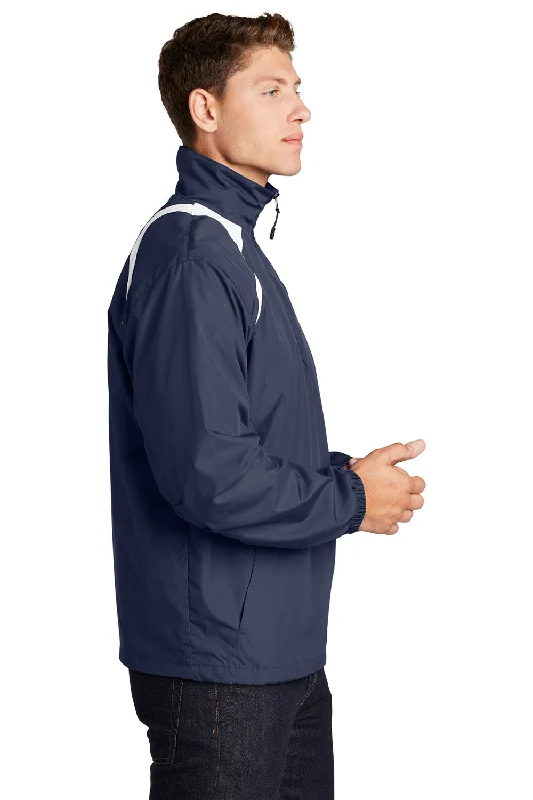 Sport-Tek Mens Water Resistant 1/4 Zip Wind Jacket - True Navy Blue/White