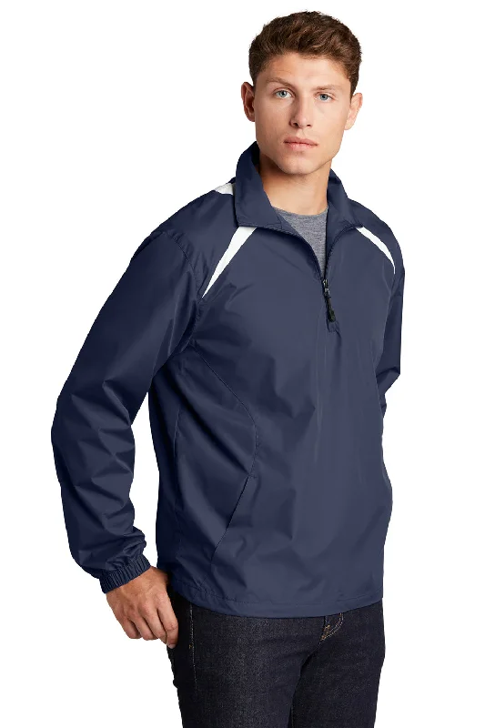 Sport-Tek Mens Water Resistant 1/4 Zip Wind Jacket - True Navy Blue/White