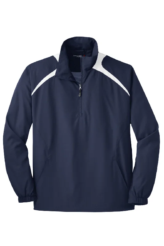 Sport-Tek Mens Water Resistant 1/4 Zip Wind Jacket - True Navy Blue/White