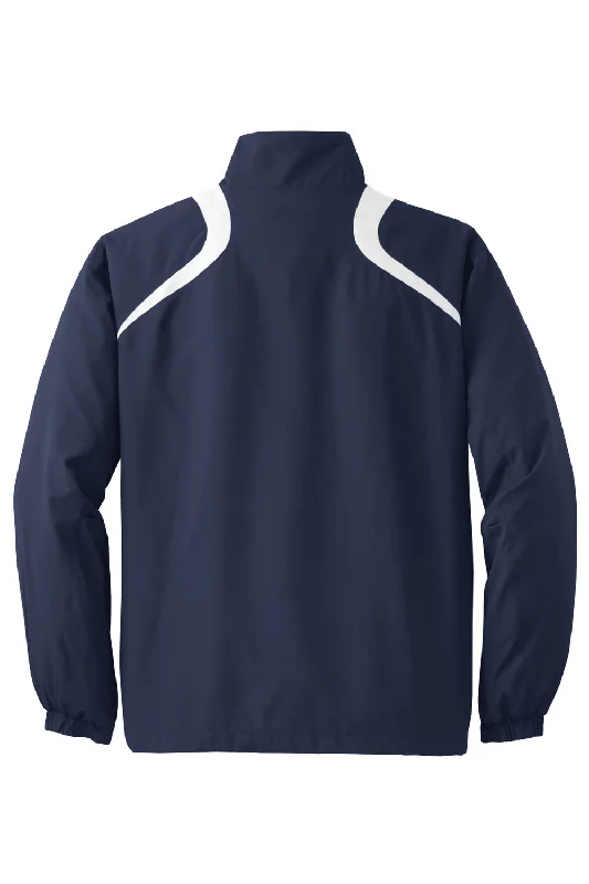 Sport-Tek Mens Water Resistant 1/4 Zip Wind Jacket - True Navy Blue/White