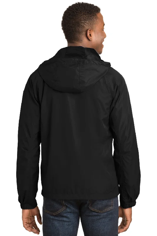 Sport-Tek Mens Water Resistant Full Zip Hooded Jacket - Black