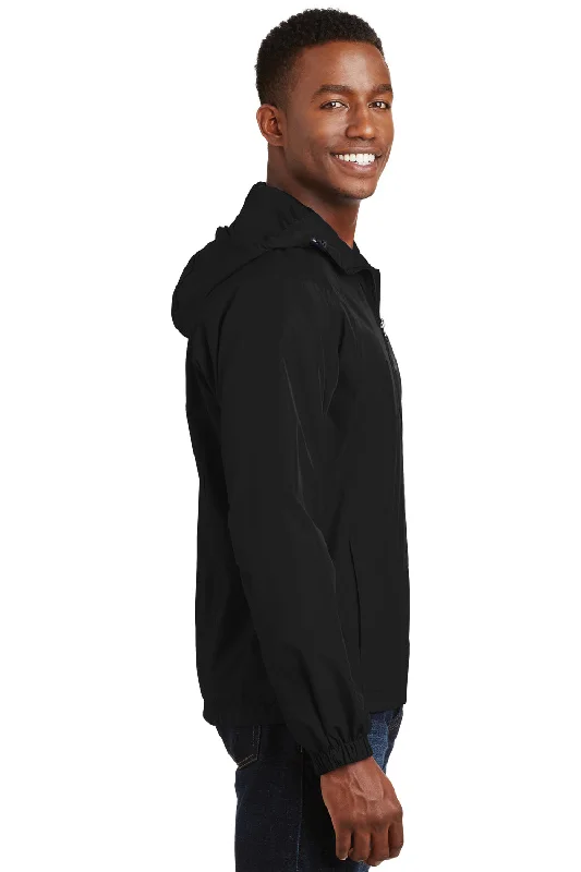 Sport-Tek Mens Water Resistant Full Zip Hooded Jacket - Black