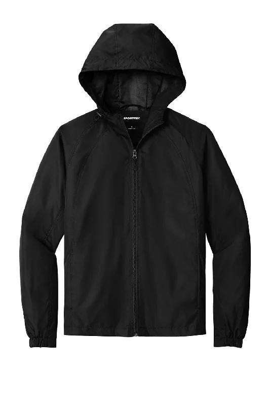 Sport-Tek Mens Water Resistant Full Zip Hooded Jacket - Black